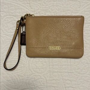 Coach Pebbled Leather Wristlet in Tan